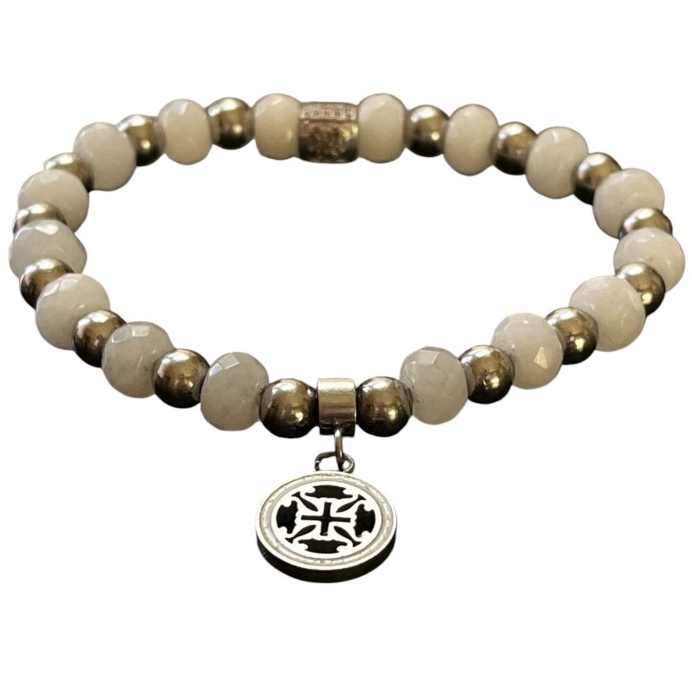 Rustic Cuff Translucent White Natural Faceted Sto… - image 2